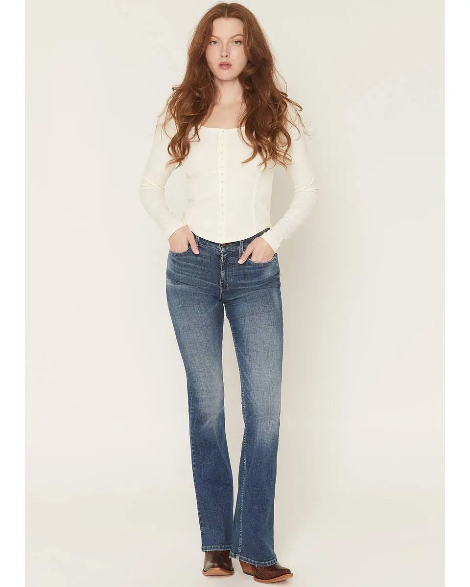 Women's Archer Medium Wash Lune High Rise Flare Stretch Denim Jeans