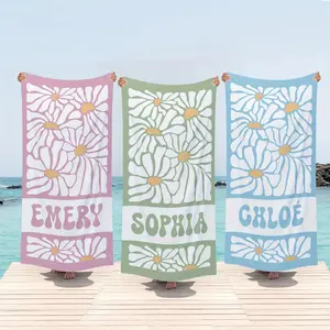 Personalized Beach Towel Custom Name Retro Daisy Print 30x60 Inch Microfiber Beach Pool Gift italy  towel Hand Cotton Rose Color