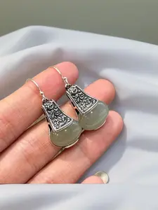 Style Yinxin Chinese Tang Grass Pattern Hetian Jade Bulb Earrings Ear Hooks Ethnic Style Jewelry