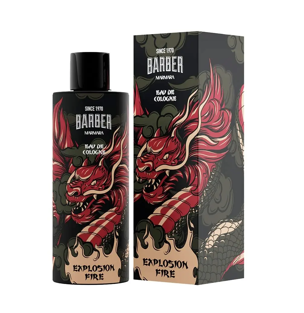 Marmara Barber Aftershave Cologne for Men, Explosion Fire Limited Edition with Vanilla & Amber, Provides Cooling Effect, 500ml Glass Bottle in a Gift Box, Adults, Gift Packaging, Liquid, Cruelty Free, Juniper Blend, Post-Shave Care, Cleansing, Single Item