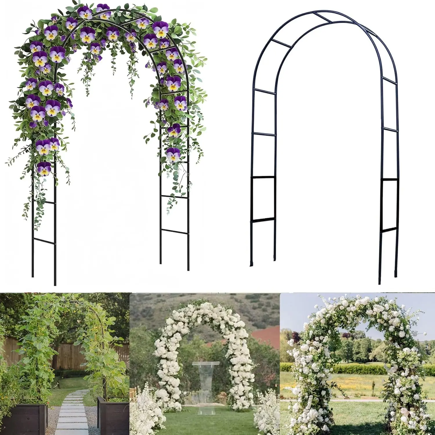 100% Metal Sturdy Large Outdoor Garden Arch Trellis for Climbing Plants, 4.6*7.8Ft Archway Frame, Garden Decor for Halloween, Birthday Party Events