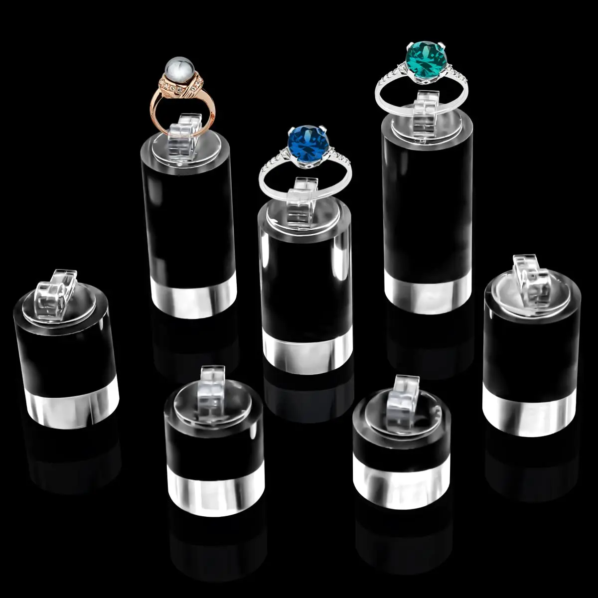 7 Pack Ring Display Holder Clear Cylinder Stand For Wedding Engagement Rings Organizer Sturdy Solid Showcase