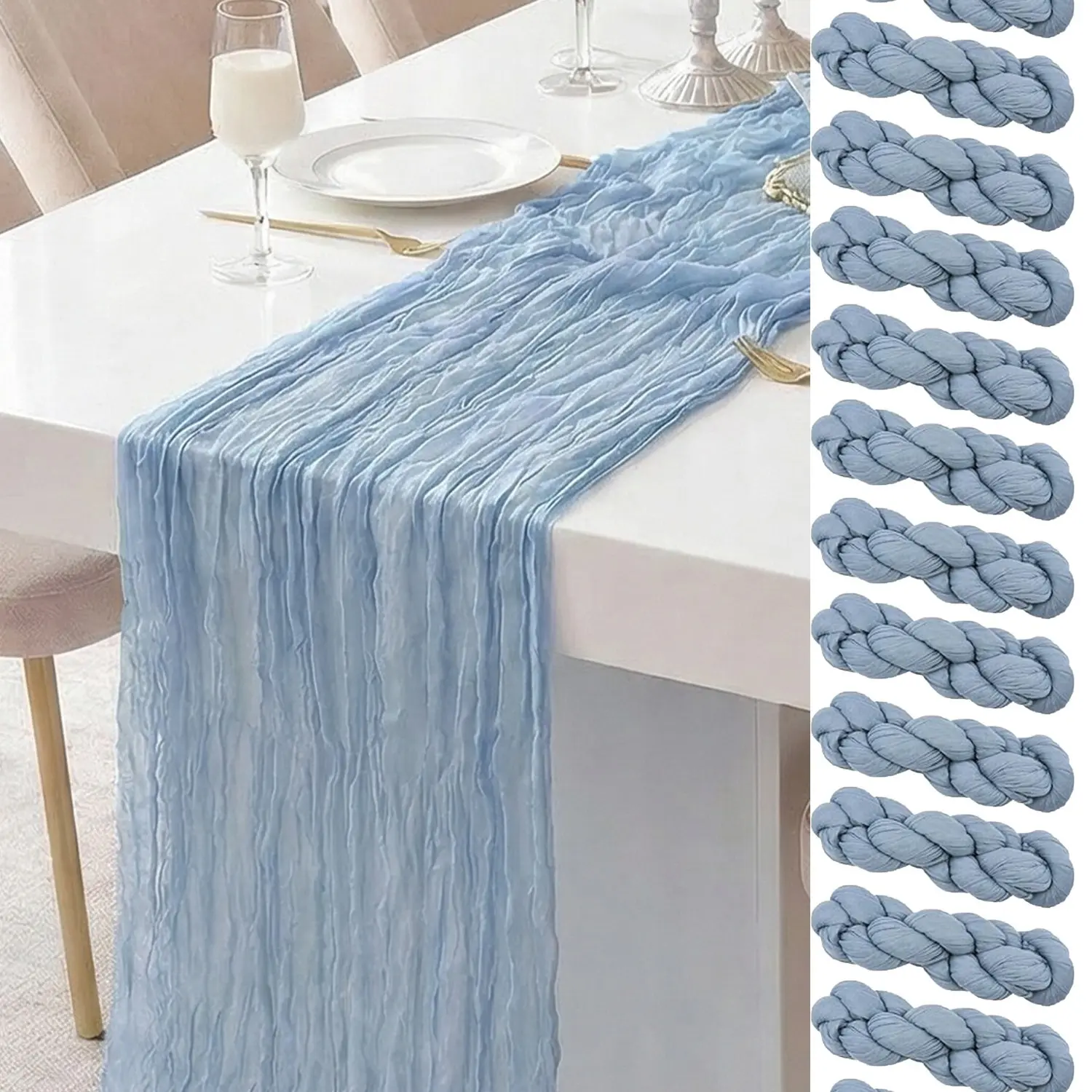 Cheesecloth Table Runner,1 Pieces Dusty Blue Cheesecloth Table Runner Boho Aesthetic Gauze Fabric Table Runner Rustic Sheer Runner Ambiance for Wedding Birthday Baby Shower Party Boho Table Decoration（Dusty Blue）