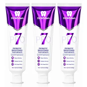 DrWhiten New 7-Pro Probiotic Purple Toothpaste, Intensive Color-Correcting Toothpaste for Yellow Tones, Peroxide-Free Mint Grape Flavor, 7 Probiotic Strains, Fresh Breath & Daily Enamel Care, 4.23 oz Brightening Oral Gentle