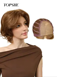 Topshe Mono Frontal Wig, Copper, Natural Hair Look, Fashionable Style, Lightweight Comfort, All Seasons Wear, Pre Styled Wig, Synthetic Curly Wigs