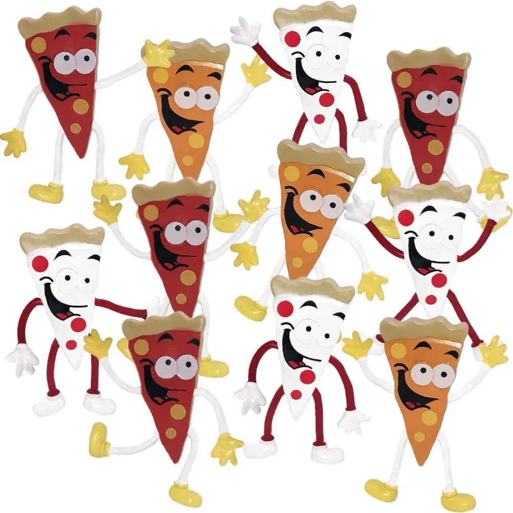 Bendable Pizza Figures, Set of 12, Bendable Toys for Kids, Pizza Party Favors for Boys and Girls, Stress Relief Fidget Toys for Kids, Goodie Bag Stuffers, and Pinata Fillers