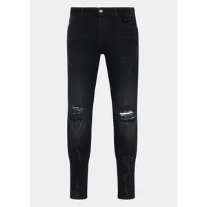 Black Distressed Slim Fit Jeans