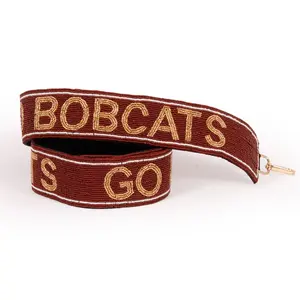 Desden Texas State "Go Bobcats" Maroon and Gold Beaded Bag Strap, Beaded Look Accessory with Snap-On Clip, Compatible with Crossbody Bags and Drawstring Packs