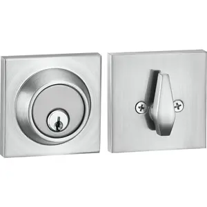 Sleek Series Square Single Cylinder Deadbolt Lock for Front Door Entrance, Modern High Security Heavy Duty Lock with Satin Nickel Finish