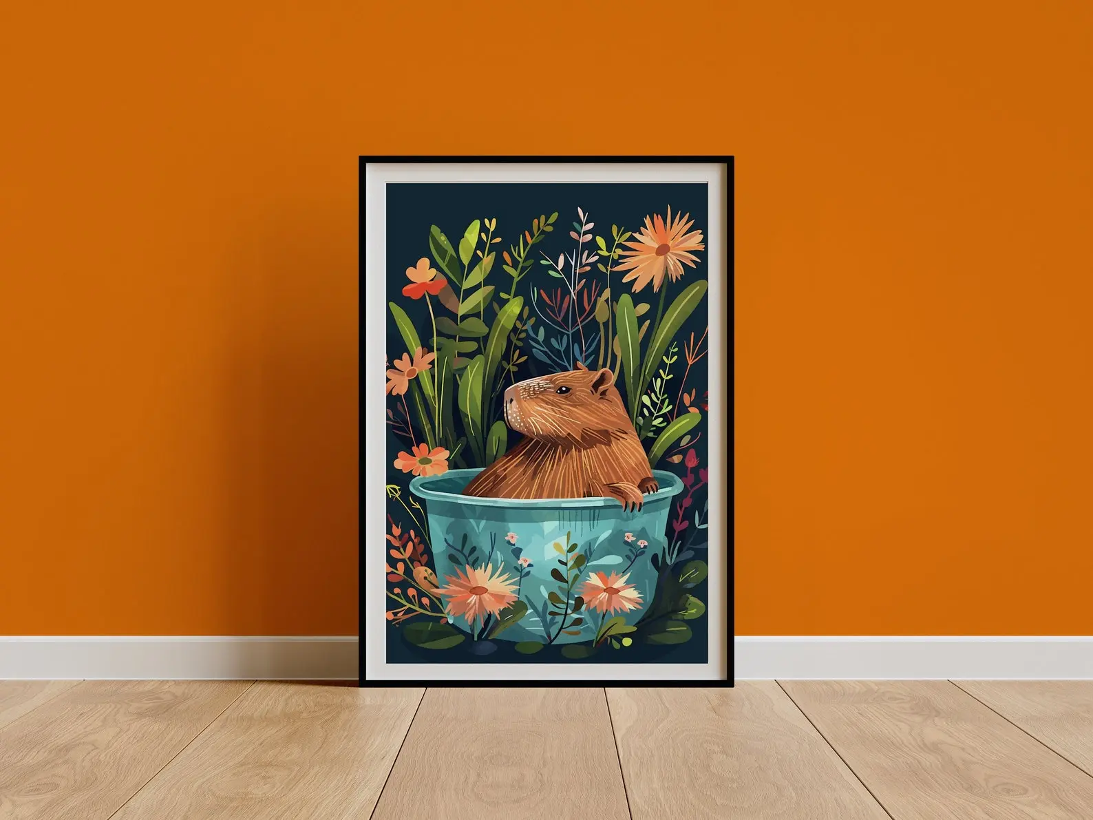 [UNFRAMED POSTER] Capybara Wall Art, Animal Kids Room Print, Boho Jungle Bathtub Poster, Maximalist Botanical Eclectic Tropical Decor, Bathroom Art DIGITAL