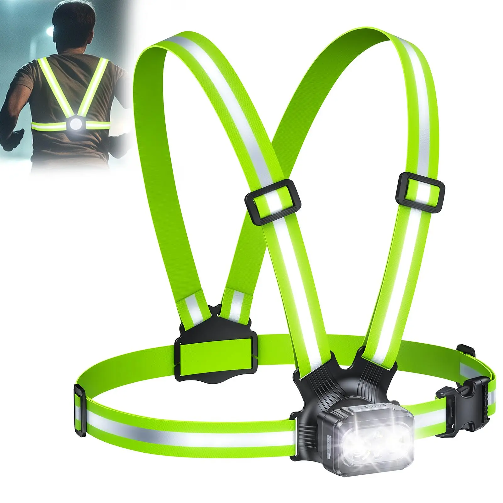 500LM High-Visibility Running Lights for Runners, Adjustable 45° Beam & 360° Reflective Vest, IPX4 Waterproof Running Vest Light for Night Walking/Cycling/Jogging, 3.5-20Hrs Runtime