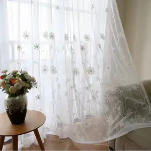 2Panels of floral embroidery translucent curtains, universal retractable pole for living room and bedroom, pocket style design, transparent gauze curtain suitable for sliding glass doors/dining room home decoration
