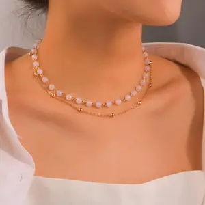 A set of multi-layer necklaces, with Golden chains and light purple beads, simple and fashionable, light summer jewelry, suitable for ladies' dates, vacation gifts, and daily outfits. day collar women chains for men cross necklace