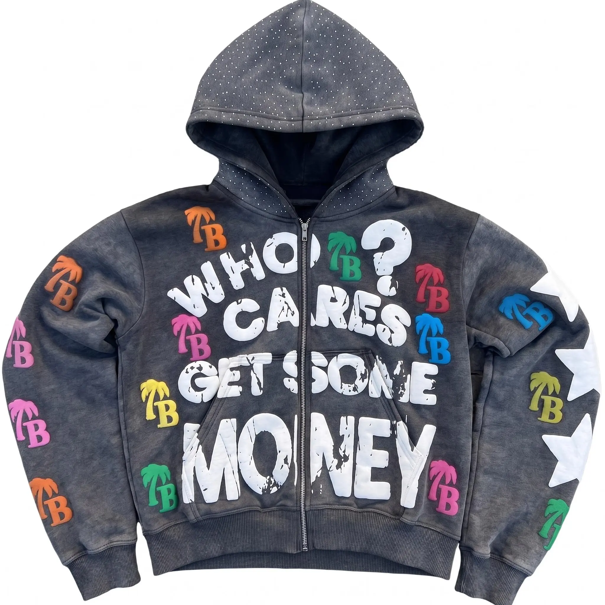 Y2K Graphic Zip Up Hoodie Streetwear Oversized Pullover Sweatshirt Grunge Gothic Vintage Patchwork Letters Jacket