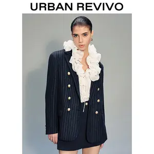 URBAN REVIVO Women's 2-Piece Fitted Dress Suit Set - Long Sleeve 2025 Trendy Blazer Outerwear, Fashion Casual Color-Sorted Wash Elegant Outfit for OOTD Inspo
