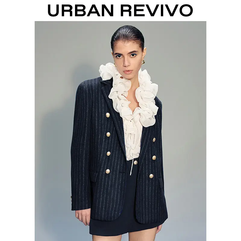 URBAN REVIVO Women's 2-Piece Elegant Dress Suit, Solid Fitted Long Sleeve Blazer and Mini Skirt Set for Office & Casual Outfits, Lady, Women's Clothes, Blazer Skirt Set Suit Vests, Office Wear, Any Event, Cold Wash, Fashion, Elegance, Girl, Office Ready