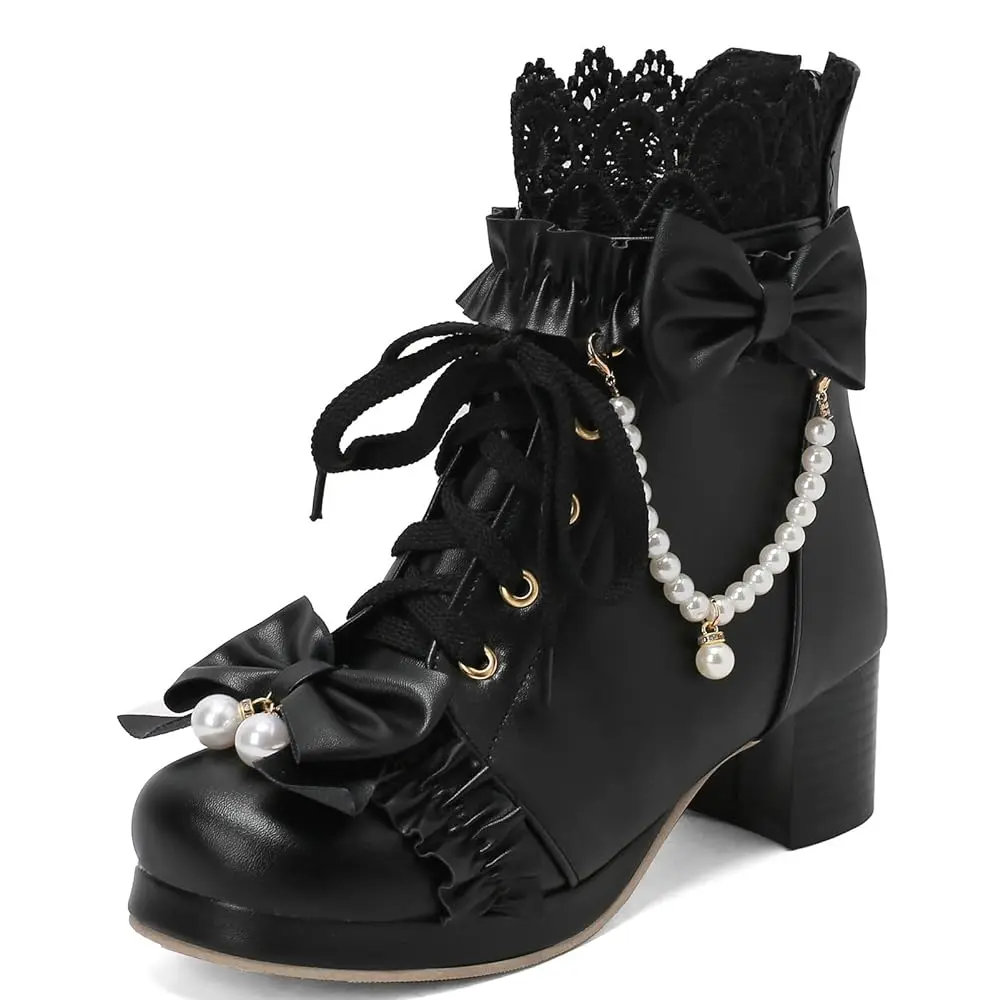 Women's Closed-Toe Cuban-Heel Chunky Ankle Booties - Cushioned Faux Leather Shoes for All-Day Wear