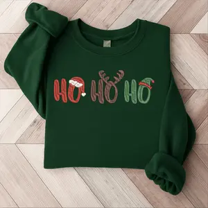 Gildan Santa Custom Embroidered Sweatshirt Unisex Cotton Polyester Oversized Crewneck Christmas Gift Ho Ho Ho Design Menswear Tops