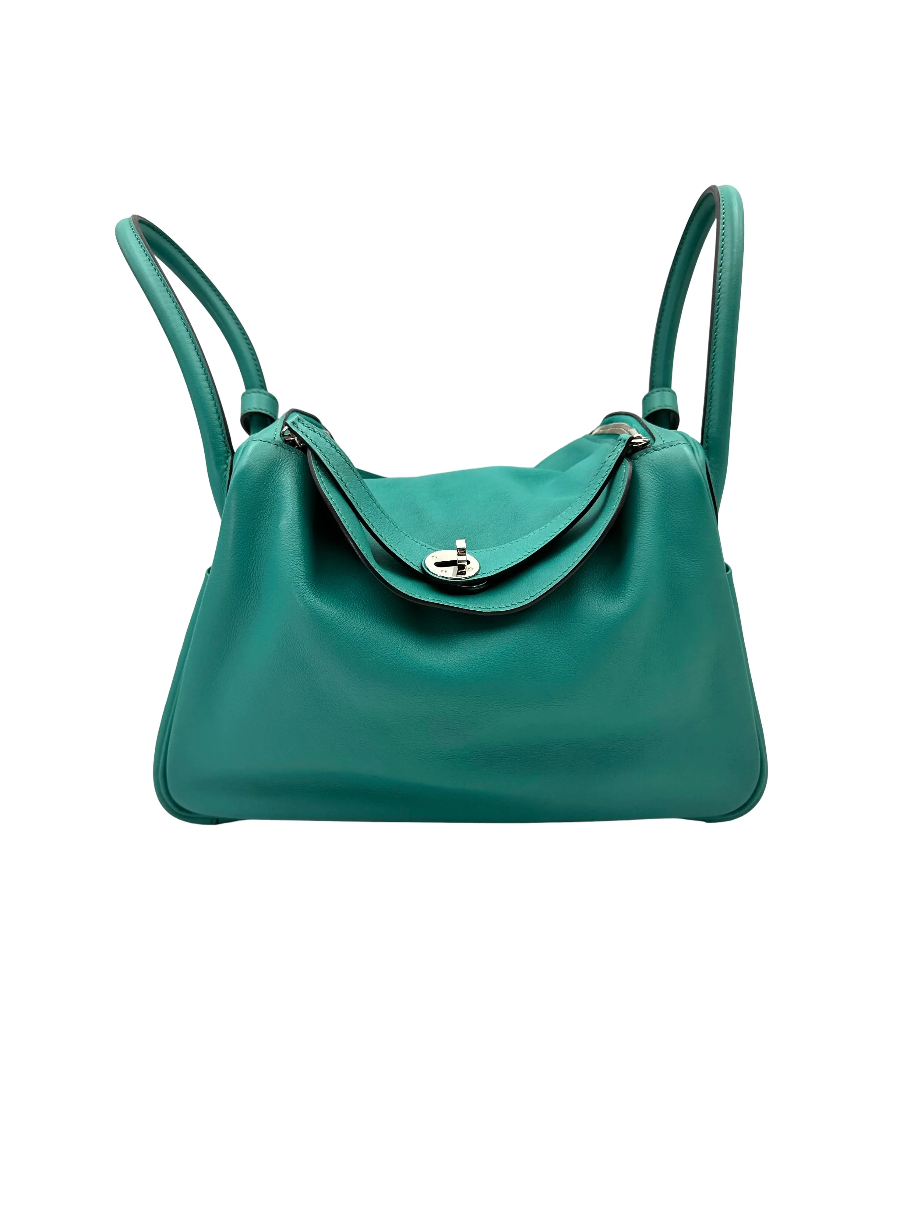 Pre-owned HERMÈS leather Tote Bags Hermes Lindy30 Turquoies Handle BagIRIS260