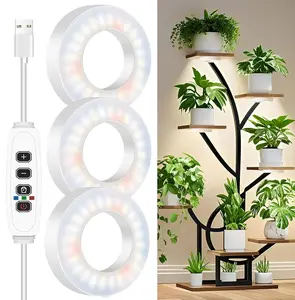 Grow Lights for Indoor Plants, 48 LEDs Full Spectrum Plant Grow Light with 3/9/12H Timer, 3 Spectrum Modes, 5 Brightness Levels, Under Cabinet Halo Plant Light for Indoor Plants