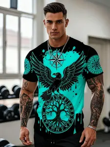 Men's Viking T-Shirt Top New 3D Printed Norwegian Mythology Pullover Round Neck Short Sleeve, Casual Slim-Fitting All Season Wear