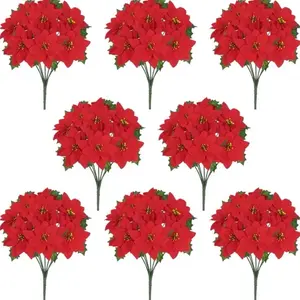 Artflower 4 Pack Poinsettias Artificial Christmas Flowers Vibrant Red Velvet 2025 Upgraded Larger Fuller 5.9-inch for Tree Home Party Porch Yard Indoor Outdoor Decor