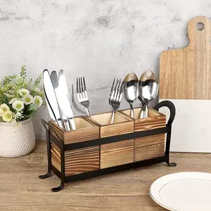 Iron wood combined bedroom desktop makeup brush storage rack, solid wood kitchen countertop, knife and fork chopsticks storage rack