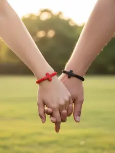 Couple Bracelet Gift Lucky String Blessing Cross Pendant Daily Wear, Romantic Jewelry for Him & Her, Perfect Valentine's Day Present