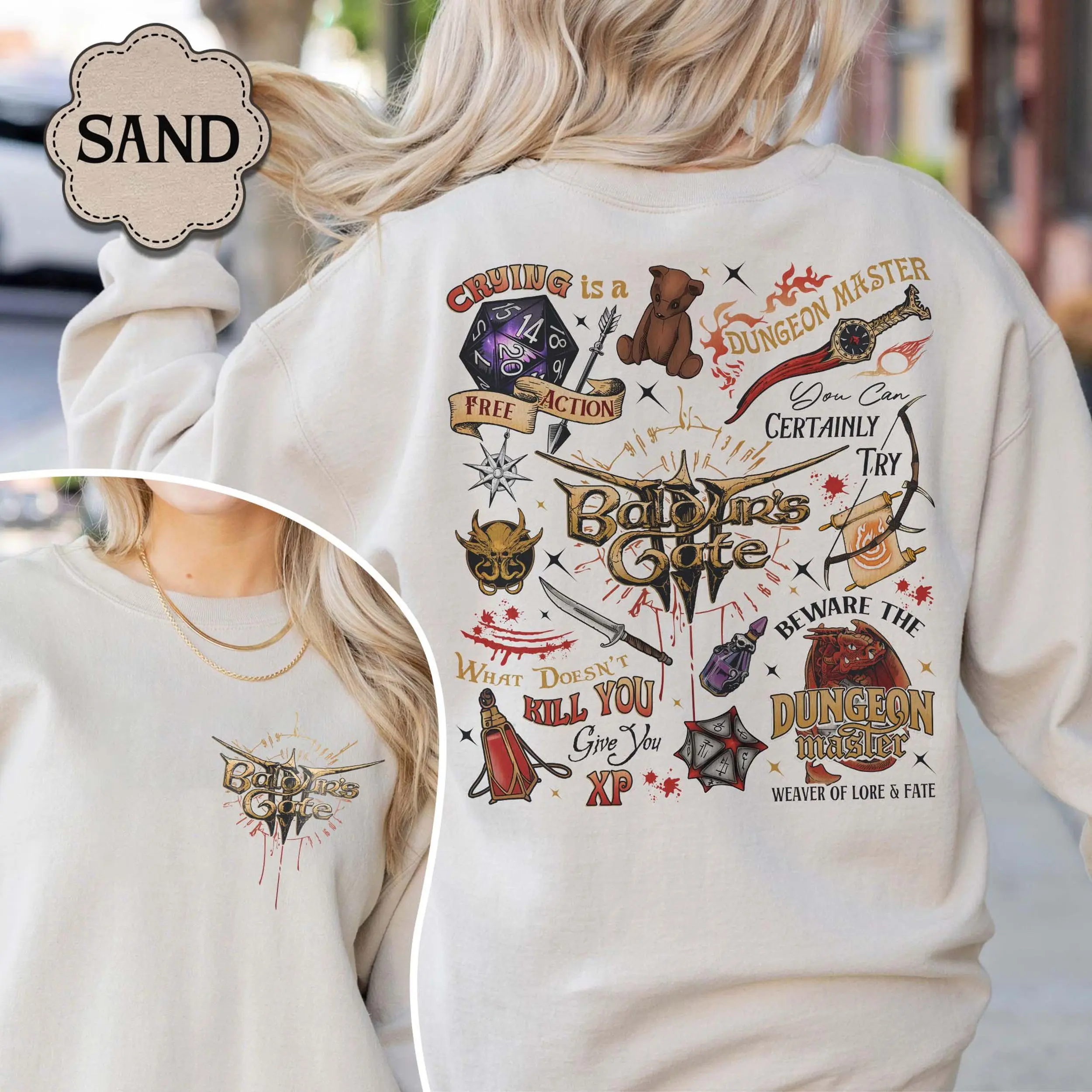 Baldur's Gate Doodle Sweatshirt, Astarion Shadowheart, Dungeons And Dragons Shirt, Dnd Shirt, Vintage Baldurs Gate Shirt, Dungeon Master TrueFlow682