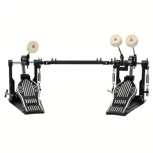 Professional Heavy-Duty Double Bass Drum Pedal with Antiskid Base Bold Chain Drive System & Wool Felt Hammer Adjustable Double Drum Foot Pedal for Drum Set Compatible with Double Bass Drums Black Music Accessory Percussion Instrument