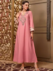 Elegant Embroidered Evening Gown Formal Wear, Elegant Party Dress, V-Neck Long Fitted Dress with Handmade Rhinestone Collar & Floral Embroidery, Perfect for Banquets, Womenswear
