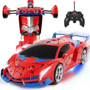 1:18 Remote Control Transforming Robot Car, 2-in-1 One-Button Deformation RC Racing Car with LED Lights & 360° Drifting, Rechargeable Toy Vehicle Birthday Gift for Kids Age 3-8+