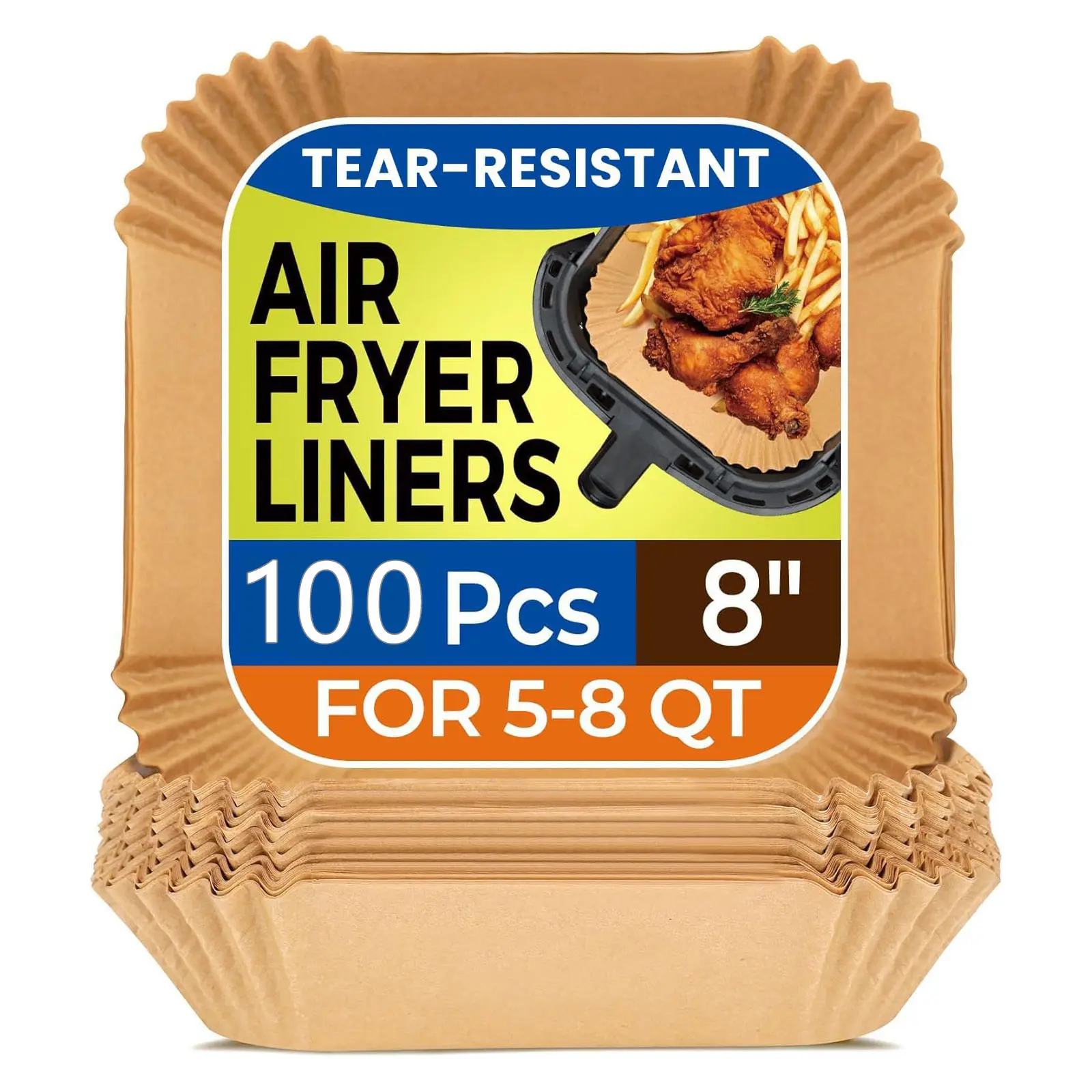 100 PCS 8-Inch Square Disposable Non-Stick Air Fryer Parchment Paper Liners, Baking Utensils & Accessories for 5-8QT Air Fryers, Baking, Roasting