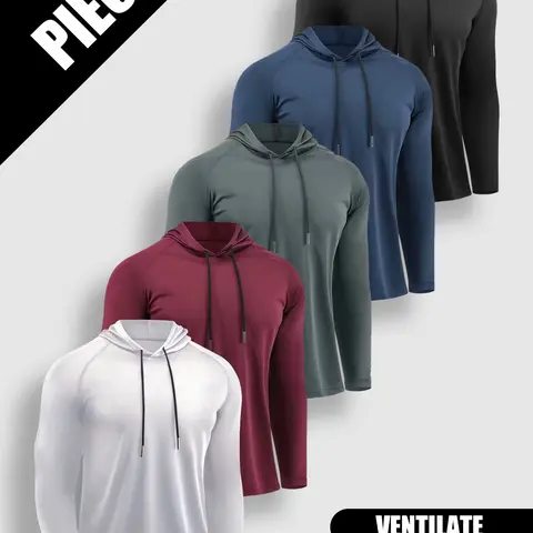 5-Pack Men’s Athletic Hoodies – Lightweight, Breathable Long-Sleeve Tops for Gym and Everyday Wear