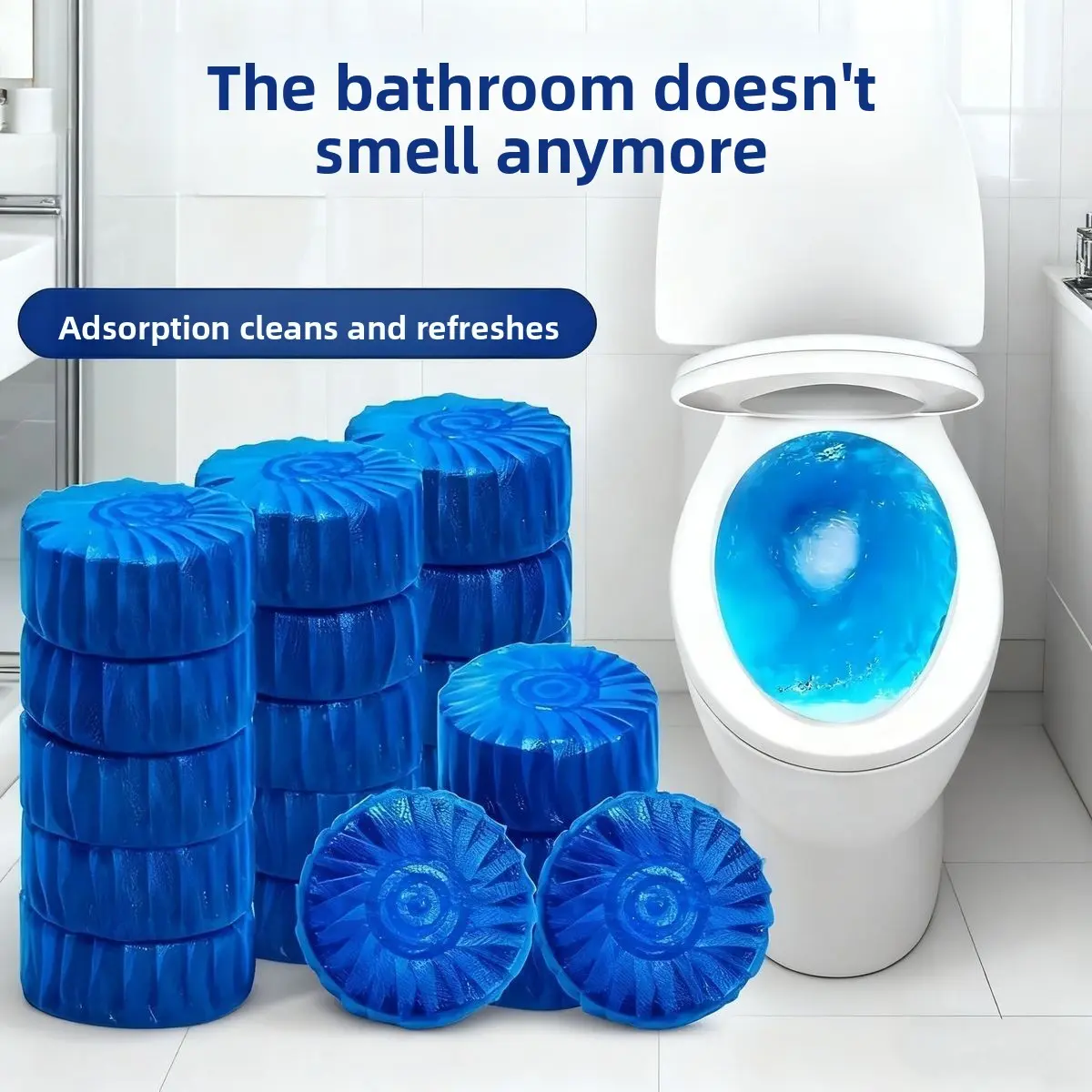 A Pack of 10 Toilet Bowl Cleaner Tablets, A Household Essential for Deodorizing and Eliminating Odors, with A Refreshing Fragrance.