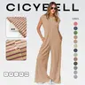 Cicy Bell Womens Casual Striped Jumpsuits Summer Cap Sleeve Wide Leg Jumper Romper Button Down Travel Beach bodysuit