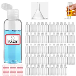 50 Pack 3.4 oz Plastic Bottles Travel Lotion Bottle Squeeze Container Plastic Bottles with Caps Small Travel Empty Refillable Toiletry Containers for Liquid Lotion Creams with 1 Funnels(Clear)