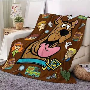 Scooby-Doo Cartoon Theme Flannel Fabric Blanket - Soft, Warm Multi-Size Bedding Throw with Mysterious Robots, Ghosts, Snacks Designs, Ideal for Fans, Children summerwins