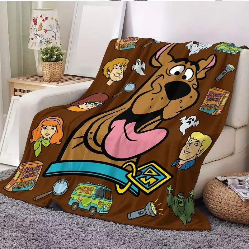 Scooby-Doo Cartoon Theme Flannel Fabric Blanket - Soft, Warm Multi-Size Bedding Throw with Mysterious Robots, Ghosts, Snacks Designs, Ideal for Fans, Children summerwins,
