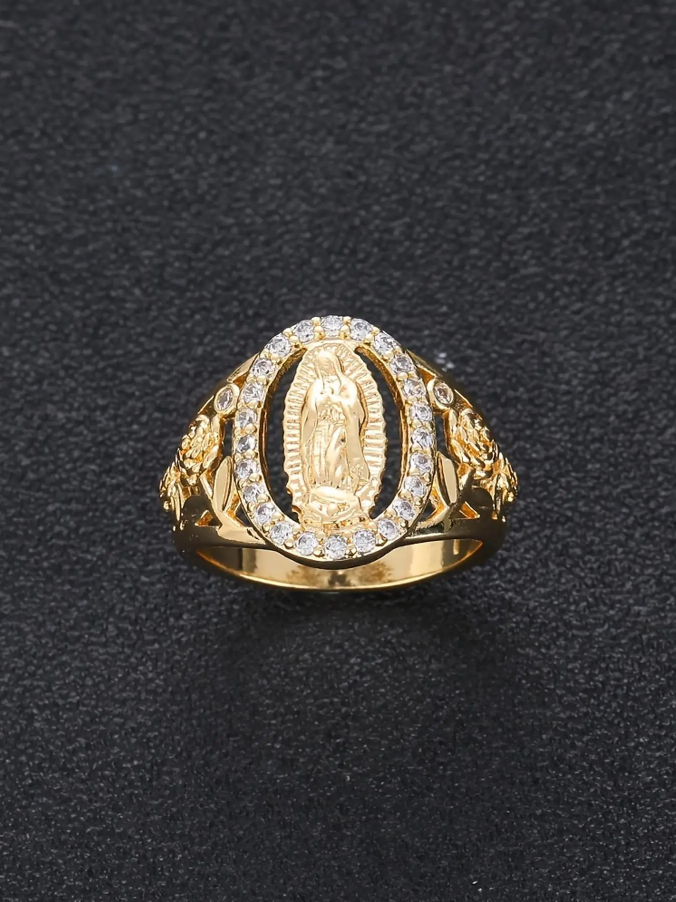 Punk Style Virgin Mary Design Ring, Rhinestone Decor Ring for Women & Men for Party, Daily Decor, Trendy All-match Vintage Jewelry for Birthday Gift