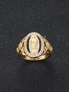 punk style virgin mary design ring, gifts for girlfriend, rhinestone decor fashion promise ring for women & men for party, daily decor, trendy all-match vintage jewelry for birthday gift