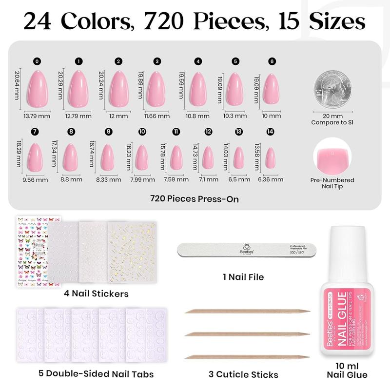 Beetles Pre-Designed Press on Nails Kit , Press on Nails Short Almond Glossy Matte Glitter With Nail Glue & Nail Tabs Stickers, Natural Fit Lightweight Fake Nails Kit Art For Women Girls Fall Nail Halloween Nail Black Friday Winter Nail Christmas Gift
