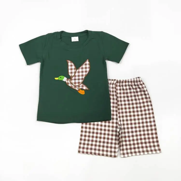 Green plaid duck Print Boy Set