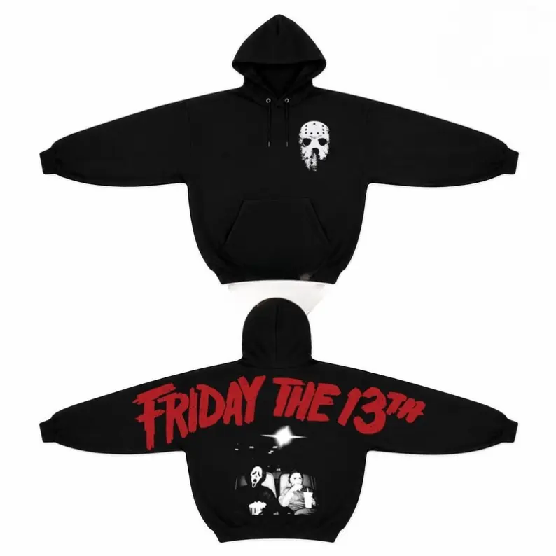 Friday the 13th Jason Voorhees Ghostface & Michael Myers Horror Movie Fan Gift Halloween Arm to Arm Hoodie, Horror Arm to Arm Jason Voorhees