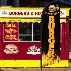 Burgers Shop Flag, Polyester Advertising Flag with Flag Pole and Ground Stake, Outdoor Promotion Banner Decoration, Yard Sign Banner