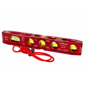 LEVTECH Torpedo Plumber's Magnetic Level – 5 Replaceable Vials (0°, 22.5°, 30°, 45°, 90°) with Slope Vial | Elastic Pipe Strap | Rare Earth Magnets P86 (use with AD1 for Sprinkler Install)