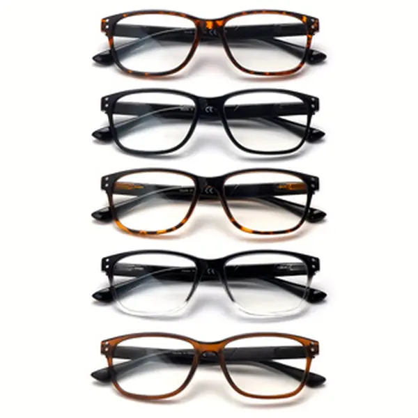 5 Pack Reading Glasses Blue Light Blocking for Men Women,Rectangular Frame Computer Readers with Spring Hinge,Anti Eyestrain/UV Ray Eyeglasses