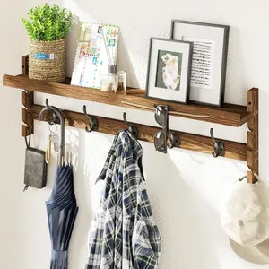Wall Hooks with Shelf 28.9inch Entryway Wall  Shelf,  Coat Hooks, Coat Rack Wall Mount Rack with 5 Dual Hooks, Glasses Organizer and Hat Organizer