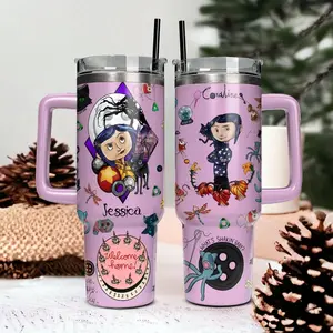 Coraline 20oz - 40oz Tumbler Stainless Steel with Straw, Double Wall Insulated, With Handle – Epic Cartoon Movies Series Design, Perfect Gift for Fans