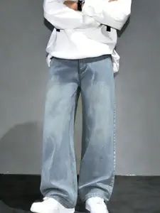1pc Loose Fit Washed Denim Casual Loose Pants, Korean Style For Men SpringStatements